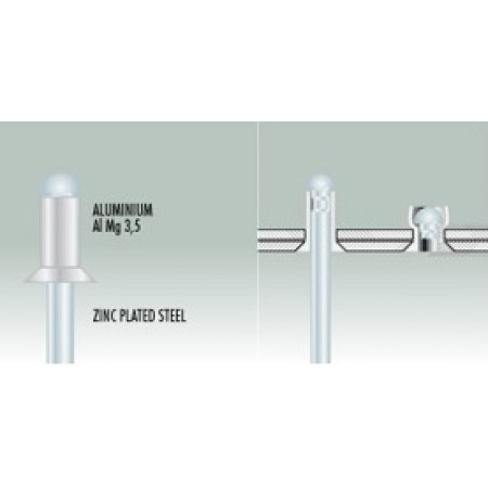 Kniedės aliuminis-plienas įleista galva Ø 2,4-4,8 mm. | Boltlita - Tvirtinimo detalės ir įrankiai